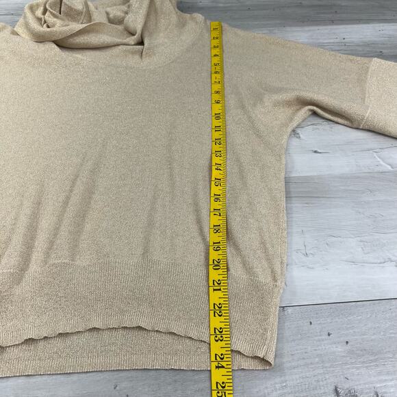 Michael Kors Gold Glitter Cowl Neck 3/4 Sleeve Sparkle Holiday Sweater Medium - Picture 8 of 10